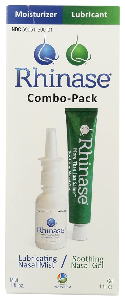 Rhinase Care Combo - Nasal Gel (1 oz) & Saline Spray (1 oz) untuk Dryness, Allergy Relief & Nosebleed Prevention, Aloe- Free & pH Ballanced