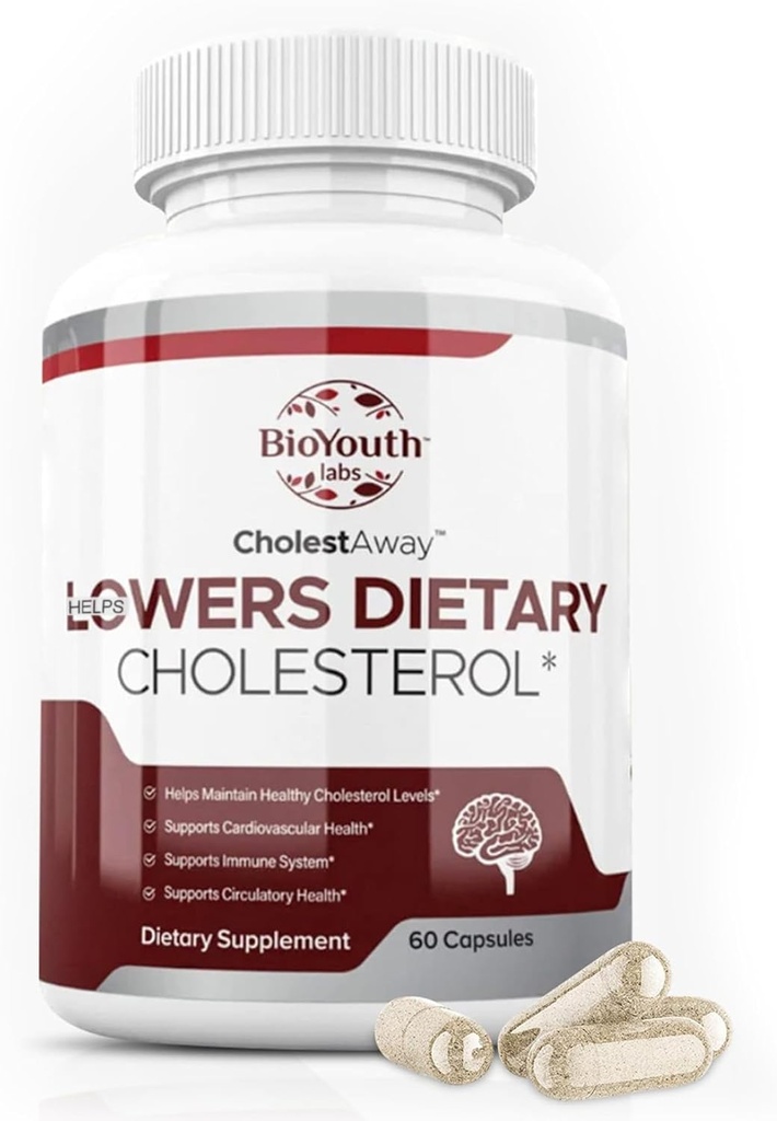 BioYouth Labs Natural Cholesterol Menurunkan Suplemen Dukungan untuk Dewasa - Kemiringan Nutritis Bawang, Berberine, Coca Ekstrak & Soy Lesit - 60 Kapsul
