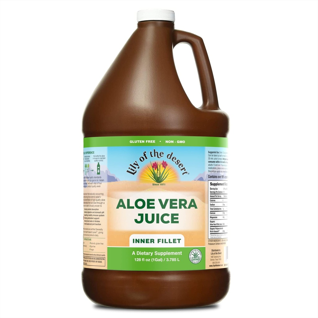 Lily dari Desert Aloe Vera Juice - Inner Fillet Aloe Vera Drink, Organic Aloe Juice dengan Vitamin Natural, Enzymes Digetical for Gut Health, Hodach Relief, Wellness, Glowing Skin, 128 Fl Oz