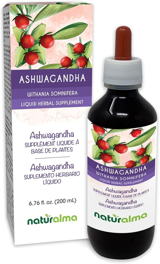 Naturalma Ashwagandha (netania somnifera) Root Alcohol- Free Tincture - 6.76 lf oz Liquid Extract in Drops - Herbal Supplemen - Vegan