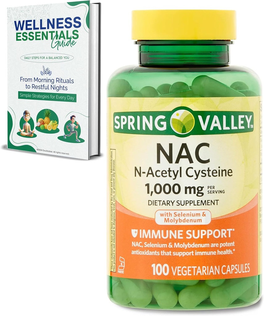 Tambahan NAC N-Acetyl Cysteine 124; 1000mg, 100 Count 124; Dukungan Ammune, Vegetarian Capsules 124; Bebas, Soy Free, Laktosa Bebas 124; dengan Selenium dan Molybdenum