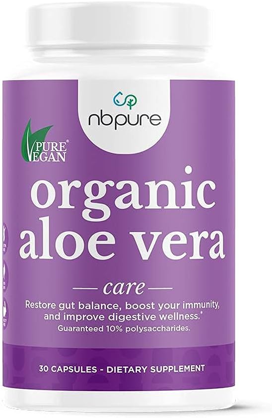 nbpure Organic Aloe Vera, Kembalikan Keseimbangan Gut, Dukungan Kekebalian dan Kelamin Kekal 30, Vegan Capsules
