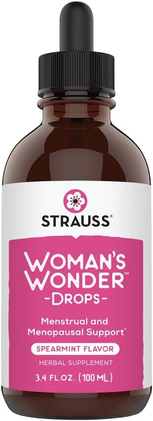 Strauss Heartdrops Woman 's Wonder Drops; Menstrual & Menopousasal Dukungan di Spearmint Flavour, Natural Formula, Gluten- Free, Soy- Free, Non-GMO, 3.4oz Botol