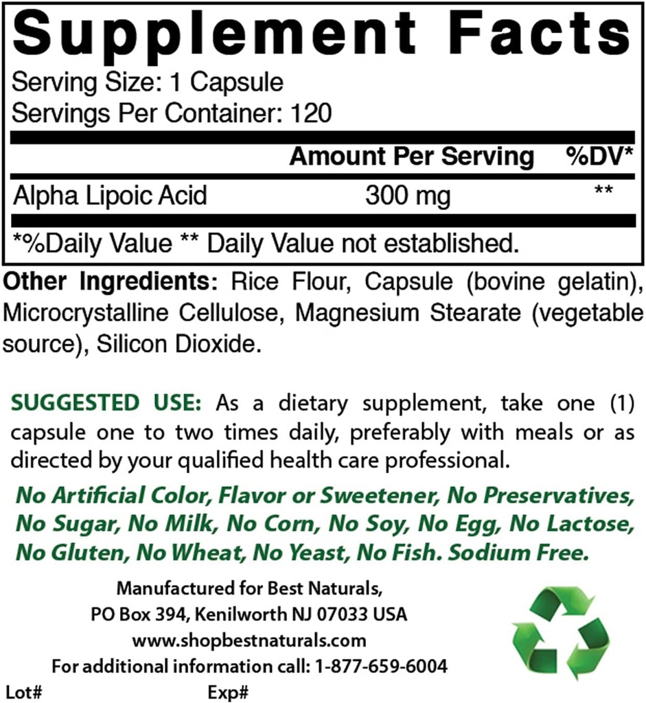 Best Acials Alpha Lipoic Acid 300 mg & COQ10 100 mg