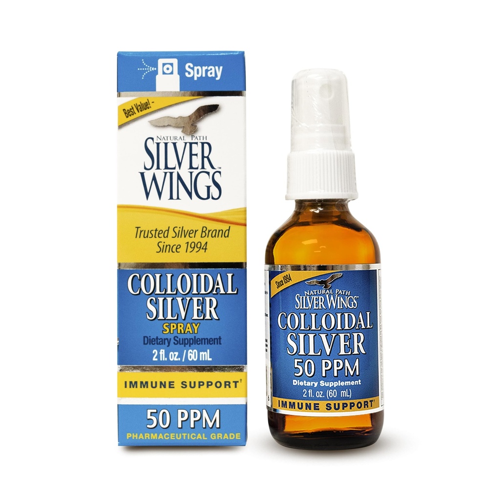 Path Natural Silver Wings Colloidal Silver Liquid - Daily Immune Supplement Support - 50plum (250mcg) - 2oz Semy