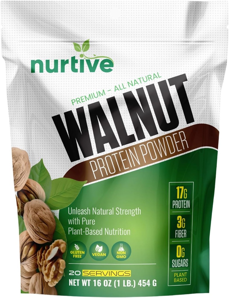 Walnut Protein Powder - Rich in Omega-3 & Plant -based Protein - Antioksidant Boost - saya berurusan dengan Smoothies & Baking - Gluten Free, Vegan, Non GMO - 20 Servings (16 oz / 454 g)