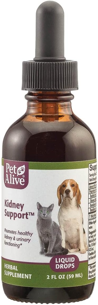 Pet Alive Kidney Dukung - All Natural Herbal Supplement Promotes Healthy Kidney and Urinary Functioning in Cats and Dogs - 59 mL
