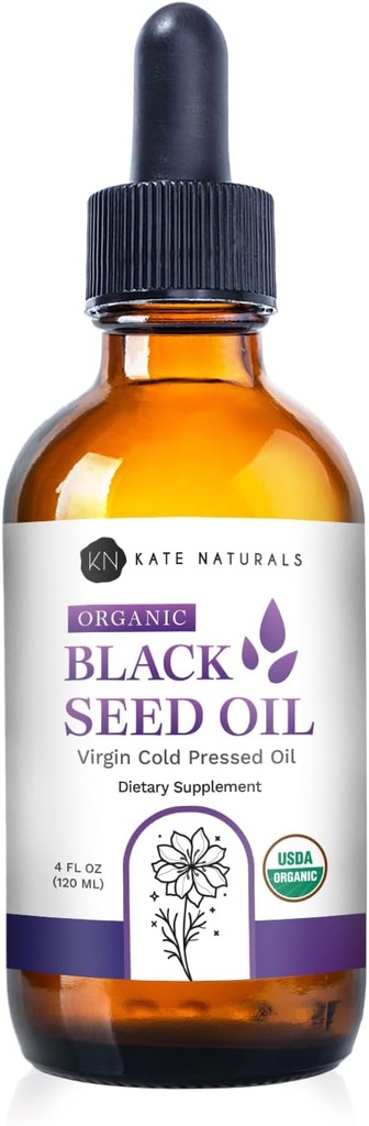 Kate Amoranic Black Seed Oil (4oz, Virgin, Cold Pressed, Non- GMO) Liquid Nigella Sativa untuk Hamilune Dupport & Divalry. Minyak Cumin Benih Hitam murni untuk Rambut dan Kulit