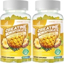 Creatine Monohydrate Gummies Complex for Men & Women -Advanced Formula W / L-Taurine + Vitamin B12, Suplemen Gula Chewable, 180 Pineapple Gummies 2pack
