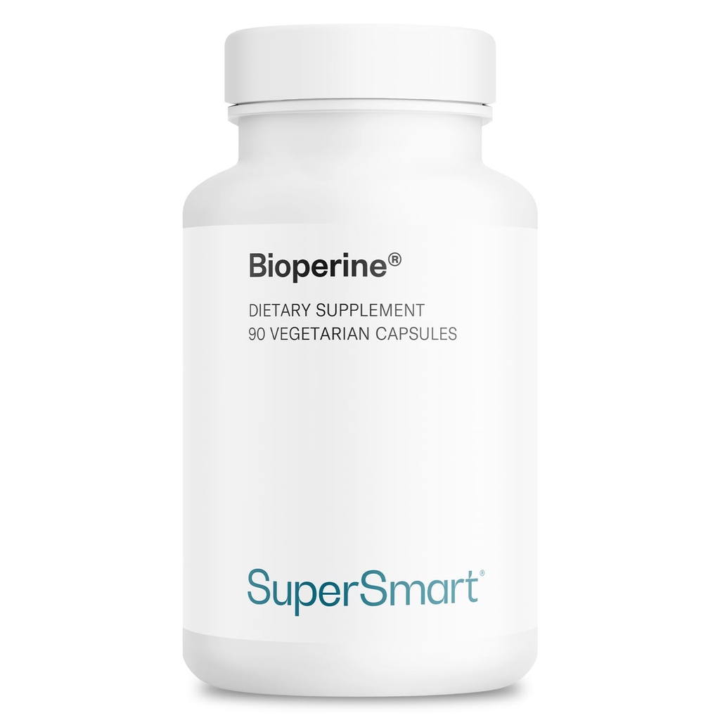 SuperSmart Bioperine 30mg per Day (95% Piperine) - Tambahan Ekstrak Pepper Hitam - Pengaruh Absorpsi - Enzymes Digetical Dukung 126-GMO & Gluten Bebas - 90 Vegetarian Capsules