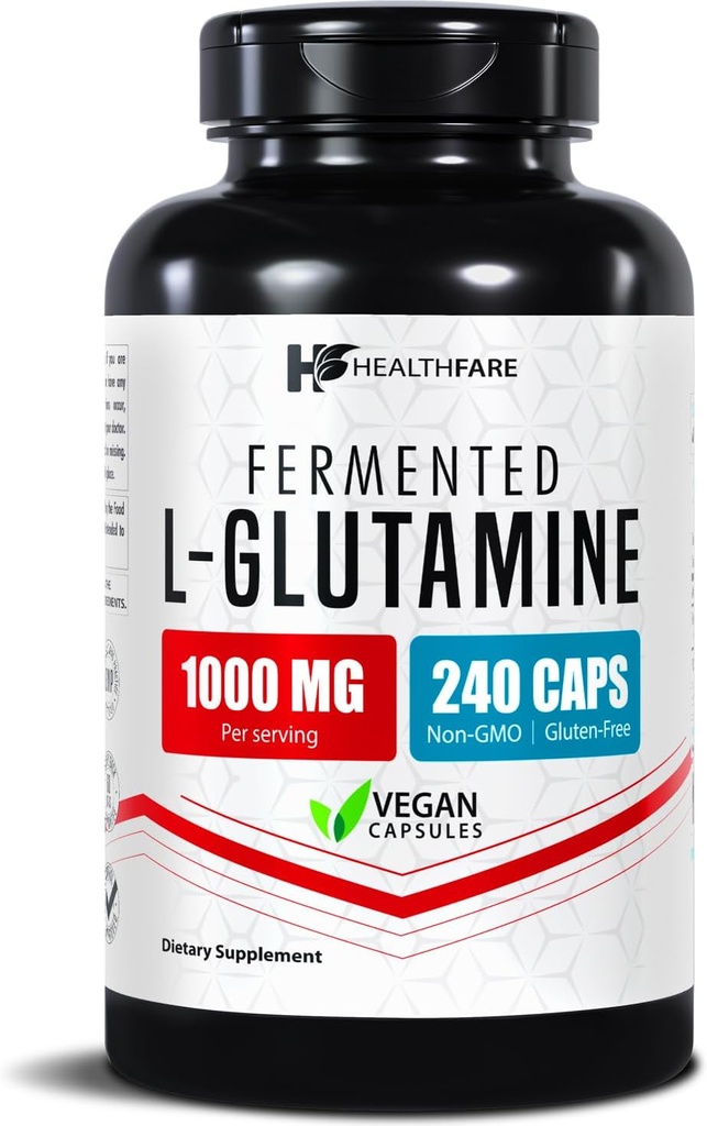 HealthFare L Glutamine 1000mg 124; 240 Vegan Capsules 124; Extra Strength Acid Suplement Amino Al124; Supports Digetical Saldo, Nutrient Absorpsi & Muscle Recovery 124; Non-GMO, Gluteno Free-Free 124; Made in USA