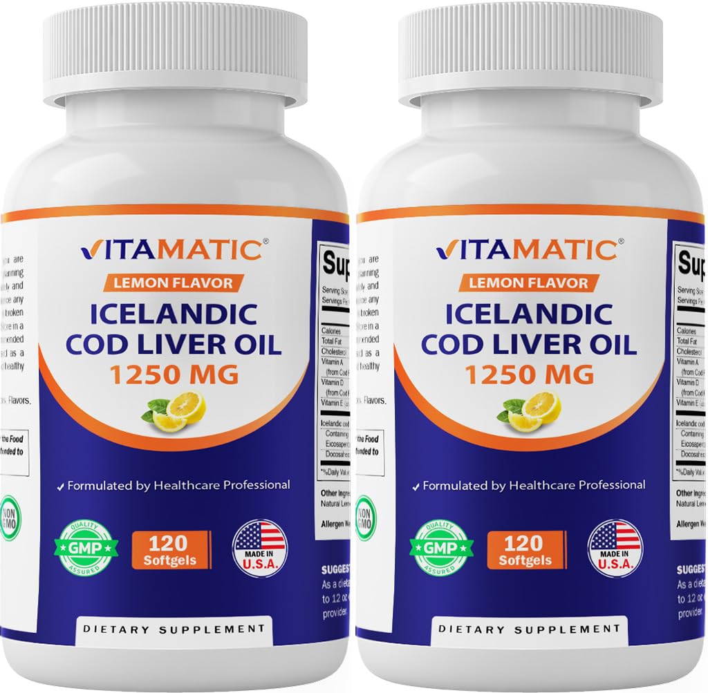 Vitamatic 2 Pack Islandia Cod Liver Capsules 1250mg 120 Softgels (Lemon Flavor) - Promodes Cardiovaskular Health