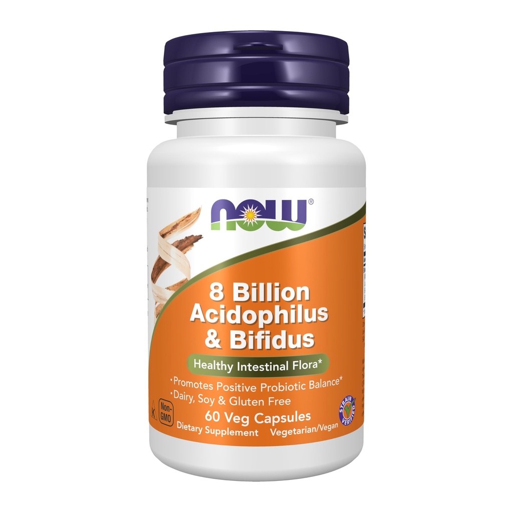 Sekarang Suplemen Makanan, 8 Milyar Acidofil & Bifidus, Dairy, Soy dan Gluten Free, Strain Verifikasi, 60 Veg Capsules