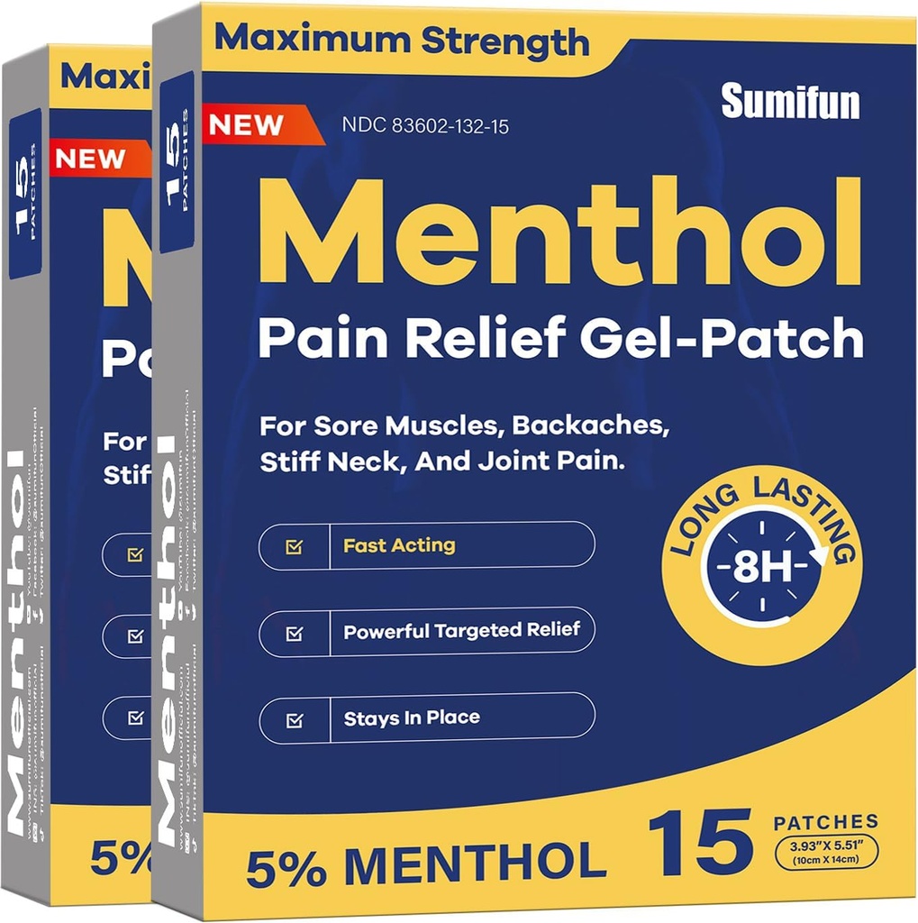 Sumifun Medicated Cold Hot Patches - 30 Count 5% Menthol Extra Relief Pain Patches Powerful Targeted Relief for Simple Bataches, Joint Pain, Stiff Neck, Muscle Sore