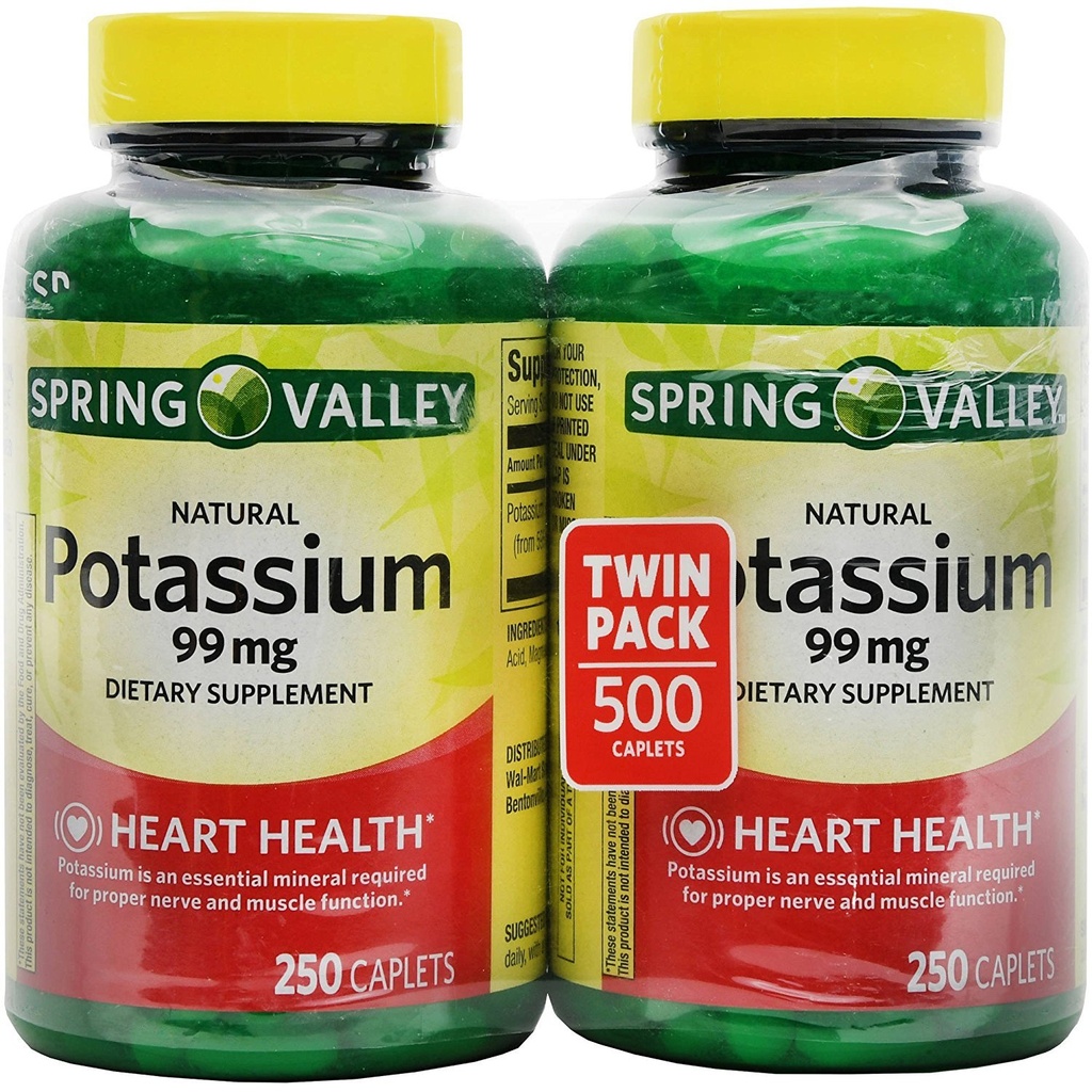Potasium Spring Valley 99 mg dari Potasium Gluconate 595 mg (250 Cacah, 2 Pack)