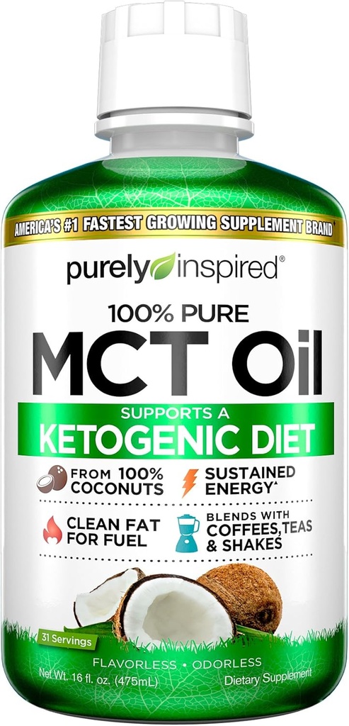 MCT Oil 124; Murni Inspired MCT Oil Keto 124; Sourced from Coconut Oil, bukan-GMO 124; Pasokan Keto & Paleo Diet 124; Ditambahkan dengan Coffee, Tea and Shakes 124; MCT Oil untuk Energi Tak Ternoda 124; Unappageed, 16 lflo