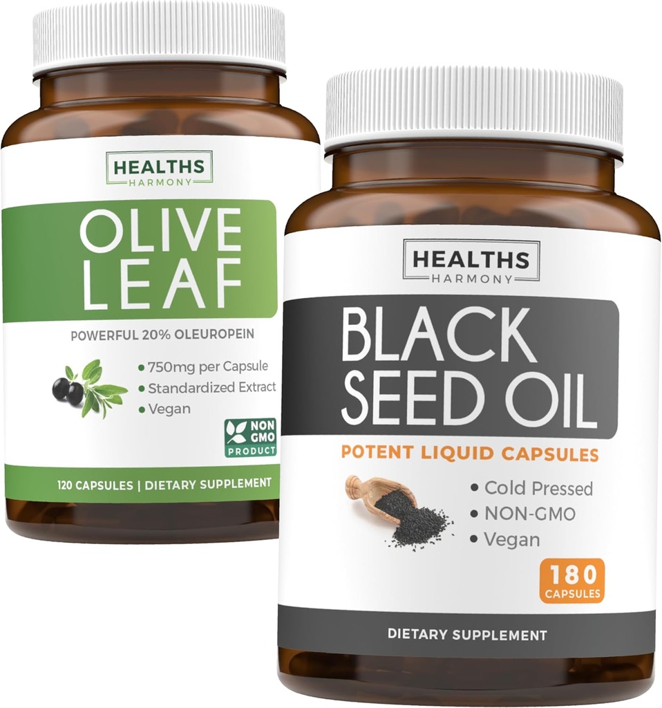 Olive Leaf & Black Seed Oil (3-Month Suply) Daun Bundle of Olive Leaf Extract (120 Capsules) Super Power dan Minyak Benih Hitam (180 Kapsul) Dingin menekan Nigella Cumin Benih Cumin Nitiva Cumin