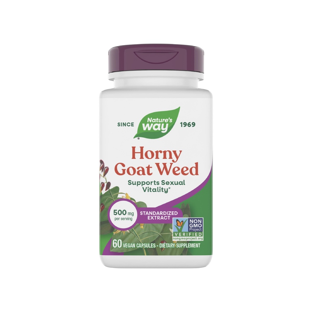 Nature 's Way Horny Goat Weed Premium Extract Seksual Vitalitas, * Non- GMO, Vegan, 60 Kapsul