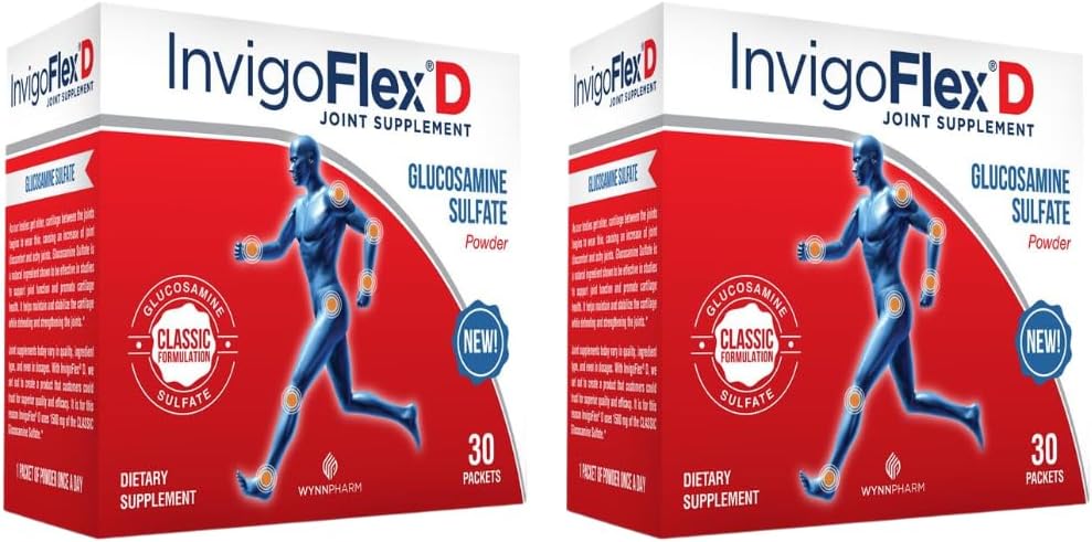 INVIFLEX 1500mg dari Glucosamin Sulfate Powder (Formulasi Klasik) - Premium Bersama untuk Klees, Hands, Back, and Hip Dukungan D: Glucosamin Sulfate, Paket - 60 Paket
