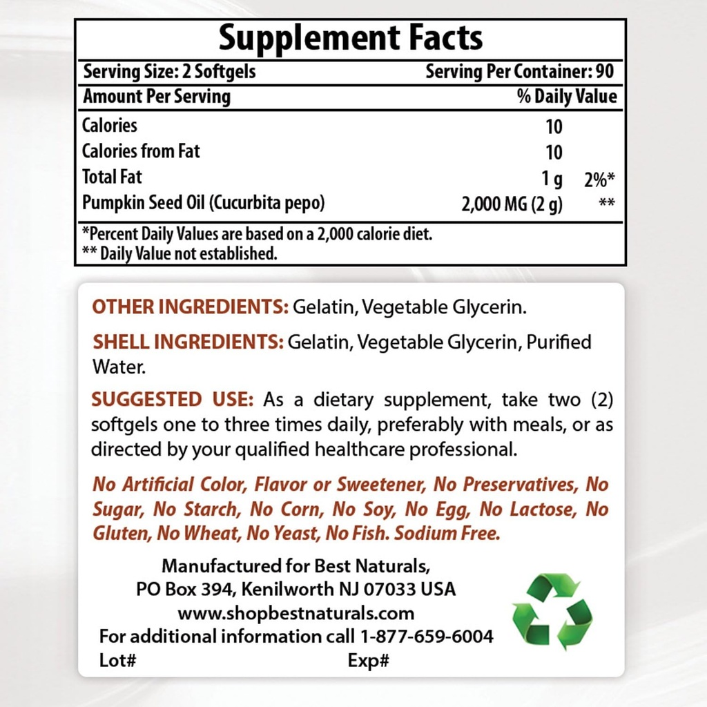 Terbaik Pumpkin Seed Oil 1000 mg & Vitamin B1 sebagai Thiamine Mononitrate 100 mg