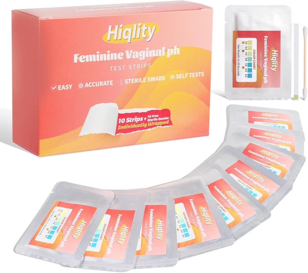 Vaginal pH Test Strips with Sterile Swabs, Feminin Health Vaginal PH Test Strips Kits, Vaginal PH Saldo dan Yeast Infection Test, Individually Packed BV Test Strips for Women, 10 Bags