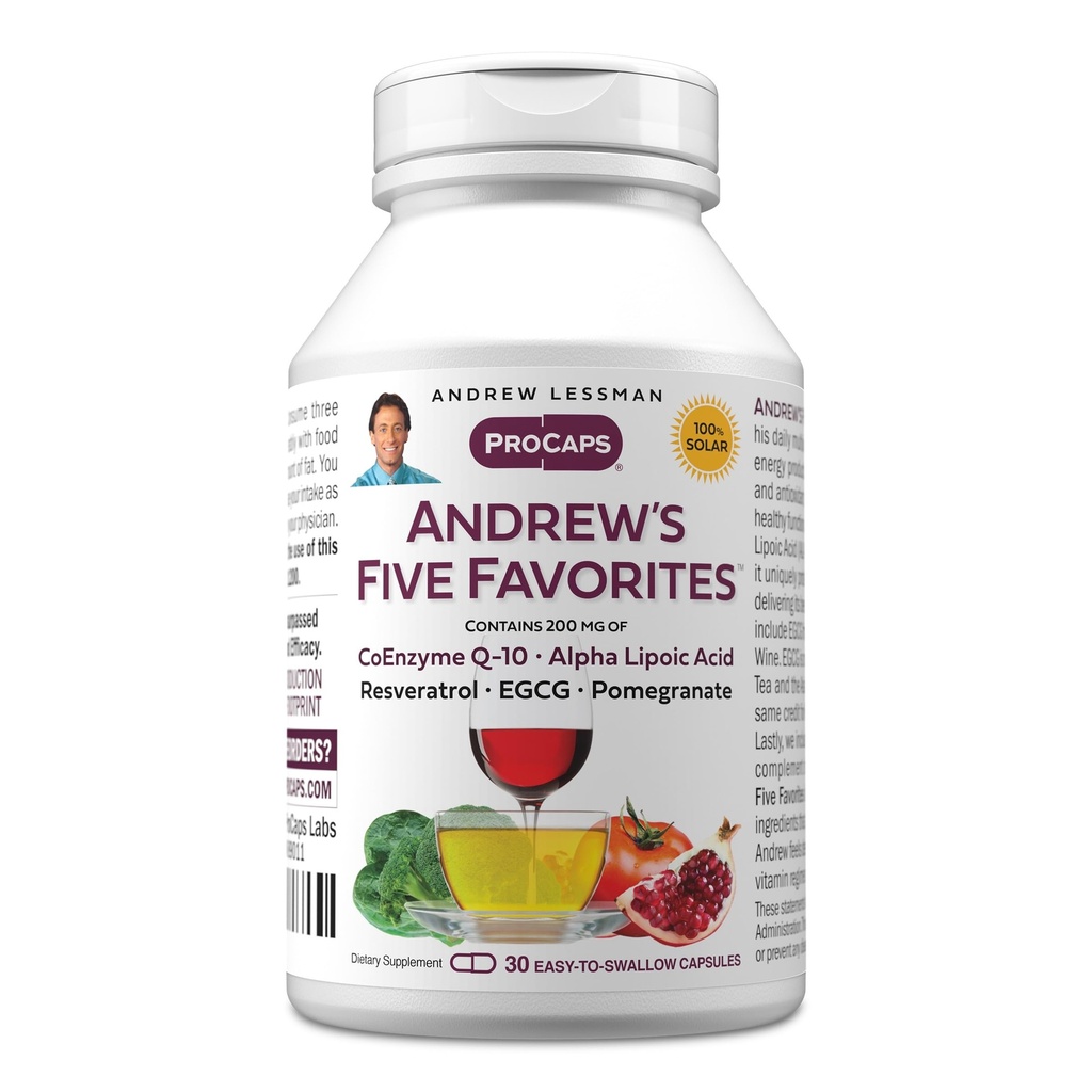 ANDREW LESSMAN Andrew Lima Favorit 30 Kapsul - Menyediakan 200 mg Setiap Koenzim Q-10, Reveratrol, EGCG, Pexate dan Alpha Lipoic Acid, Powerful Anti- Oxidant Dukungan, Tidak Ada Additional