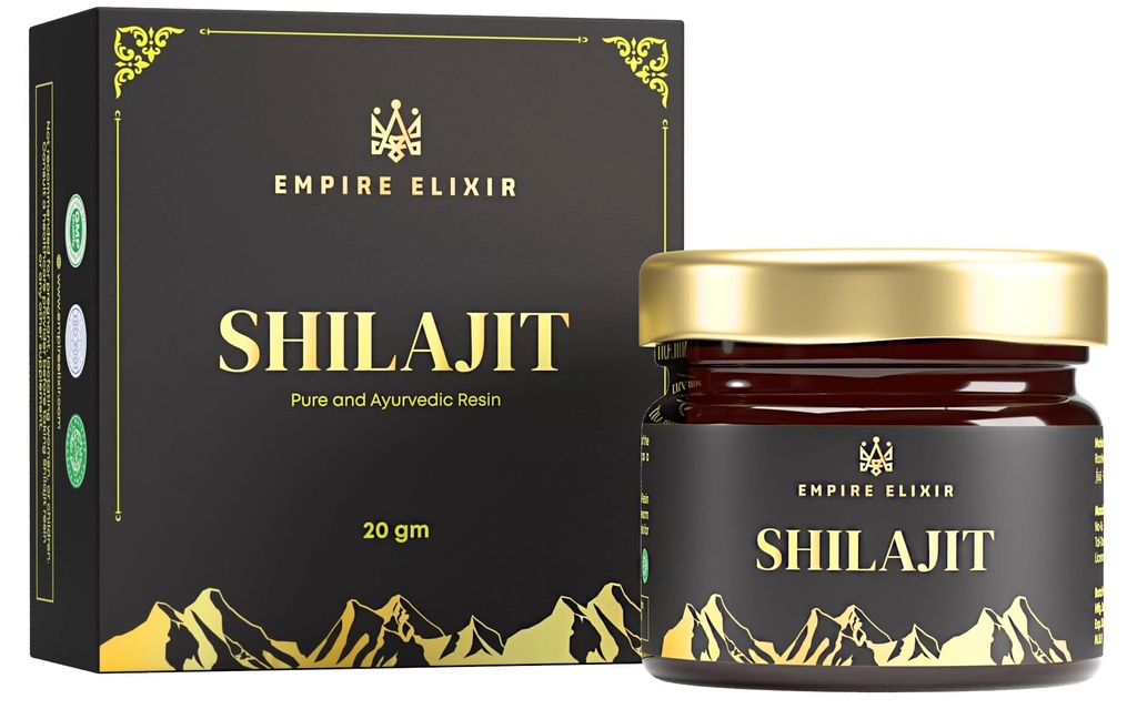 Shilajit Resin Pure Himalaya 20g Jar - oleh Empire Elixir High Potency Gold Grade untuk Pria & Women Ala4; Suplemen Mineral Alam 124; Energy Boost & Ammune Dukungan, 75% Fulvic Acid