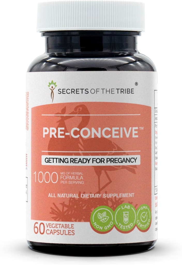 Rahasia Suku Pre- Conceive, 60 Capsules, 1000 mg, Vitex, Red Raspberry, Black Cohosh, Red Clover, White Peony, Shatavari. Bersiap untuk Pregancy 60 Capsules
