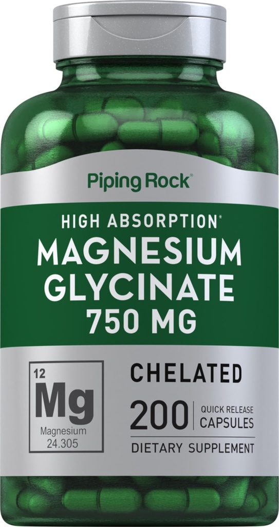 Piping Rock Magnesium Glycinate Capsules 124; 750mg 124; 200 Pil £124; Layanan Suplemen 12.4; Absorpsi Tinggi 124; Non-GMO dan Gluten Bebas