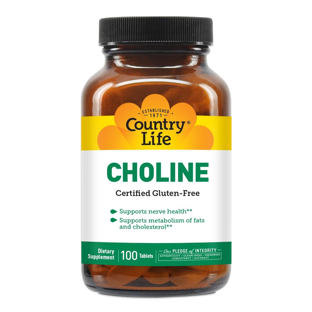 Country Life Chooline 266mg, Cerdened Gluten Free, Ceranted Vegan, Ceracted Halal - 100 Tablet