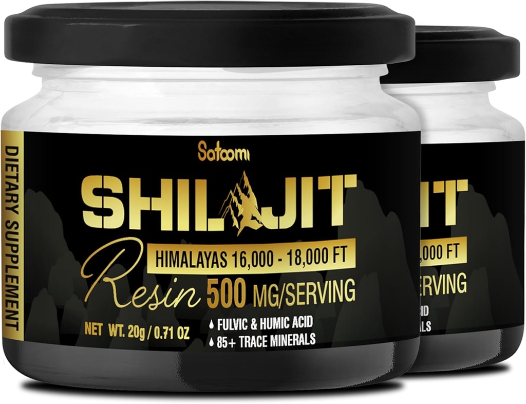 Shilajit Pure Himalaya Organik dengan Fulvic Acid, Humic Acid, dan 85 + Trace Minerals - Dukungan untuk Produksi Energi, Sistem & Kognitive Kesehatan - 2Packs 20g untuk 80 Hamba
