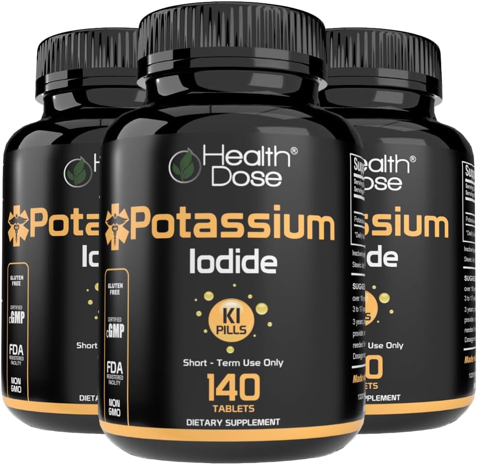 Potasium Dose + Iodide (KI) Tablet - 130mg 140 Tablet - untuk Dukungan Thyroid, Metabolisme Sel & Electrolite Keseimbangan - Non-GMO, Gluten- Free, GMP Certifikasi Paket 3