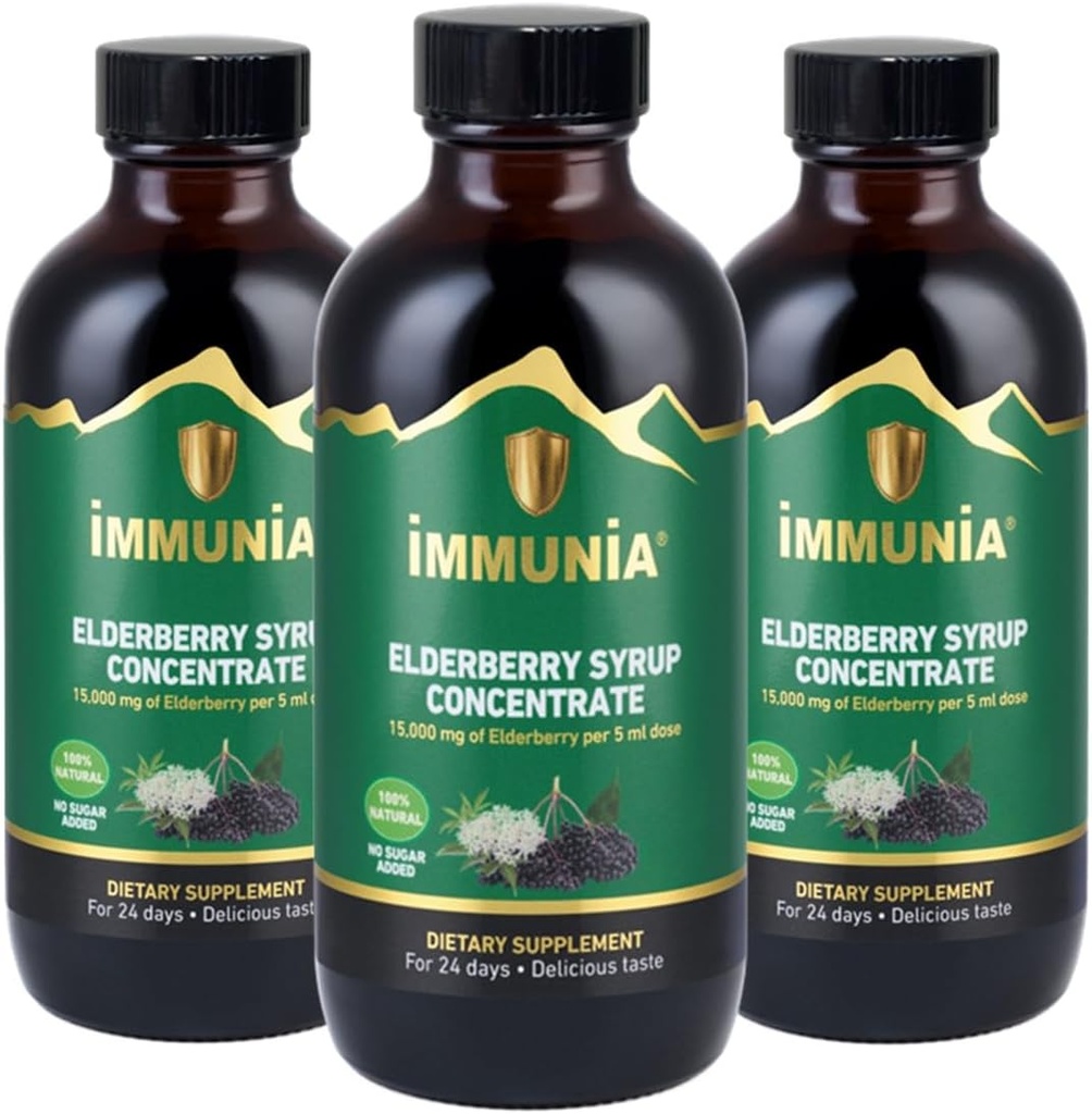 Immunia Elderberry Syrup membantu Strengthen The Immune Syrup. Elderberry konsentrasi dengan Elderflower, Thyme dan Peppermint. Tidak ada gula tambahan rasanya lezat 24 hari / botol (3-Pack)