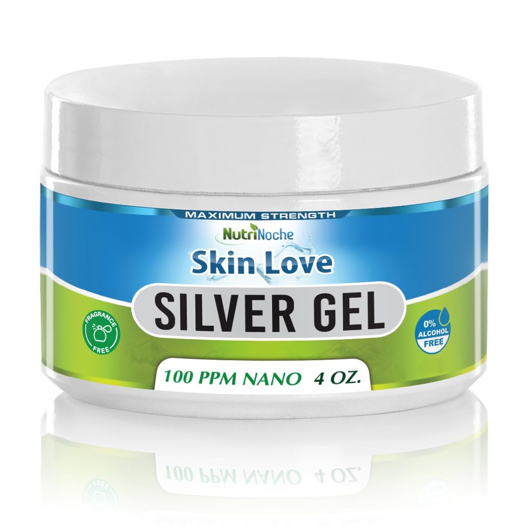 Nutrinoche Nano Silver Gel - Advanced Colloidal Silver Skin Cream - Wound Care & First Aid Geel Sootite Topic Olaye for Burns, Razor Burn and Sunburn Irrantions - Unscented 4 Oz Jar