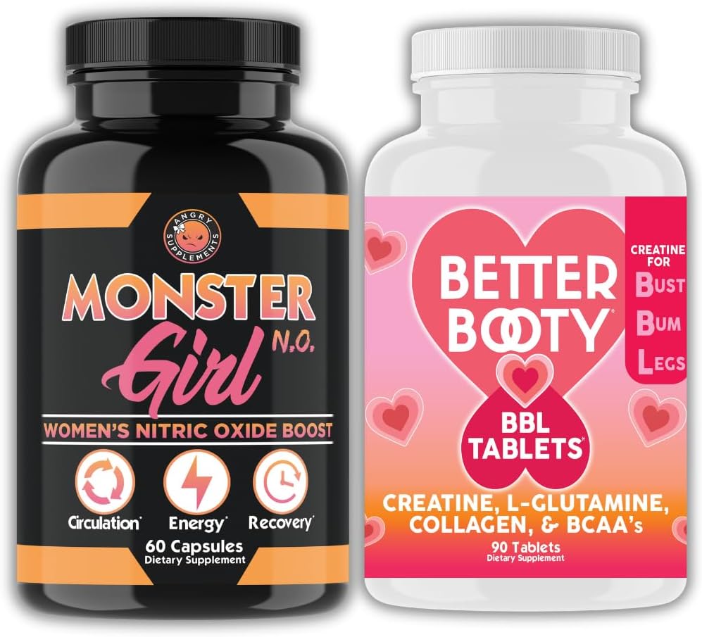 Suplemen Pemujaan Wanita Bundle: Gadis Monster N.O Nitric Oxide Booster 60ct + Creatine Complex Tablets 90ct 2 Botol Total