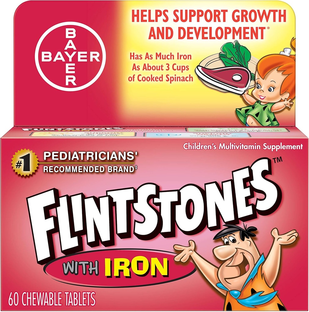 Flintstones Children 's Multivitamin Plus Iron Chewable Tablet, 60- Count (Paket 3)