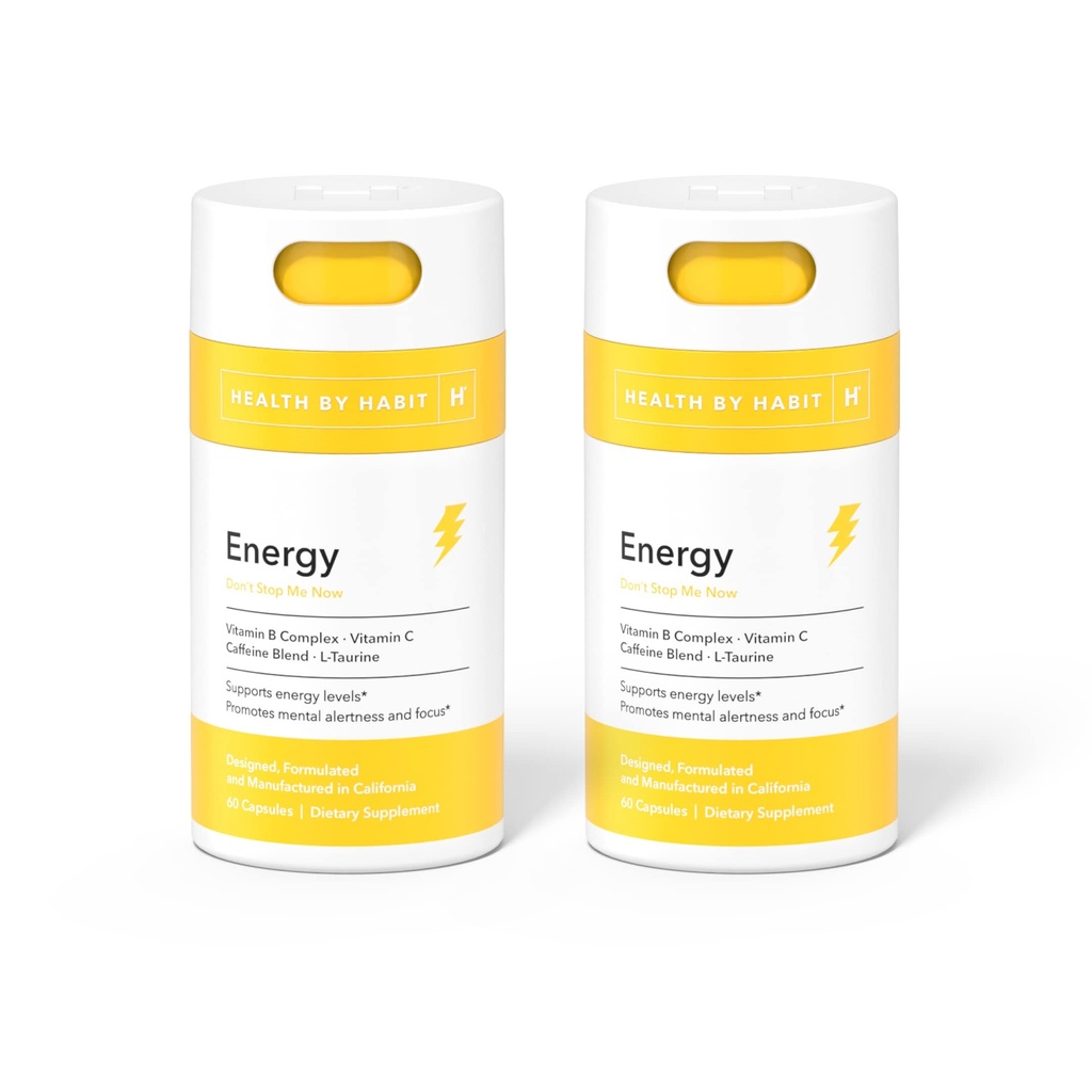 Kesehatan oleh Suplemen Energi Habit 2 Pack (120 Kapsul) - Natual Caffeine Blend, Vitamin B & C, Support Energy Levels, Promotes Mental Allerness dan Fokus, Vegan, Non-GMO, Sugar Free (2 Pack)