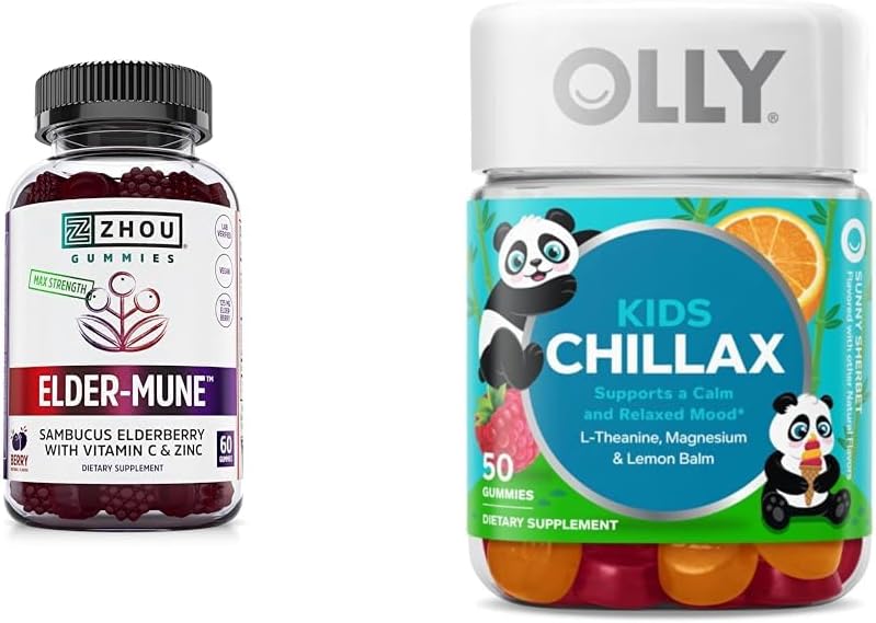 Zhou Nutrition Elderberry Gummies 60 Count & OLLY Kids Magnesium Gummies 50 Count Immune & Tenang Dukungan