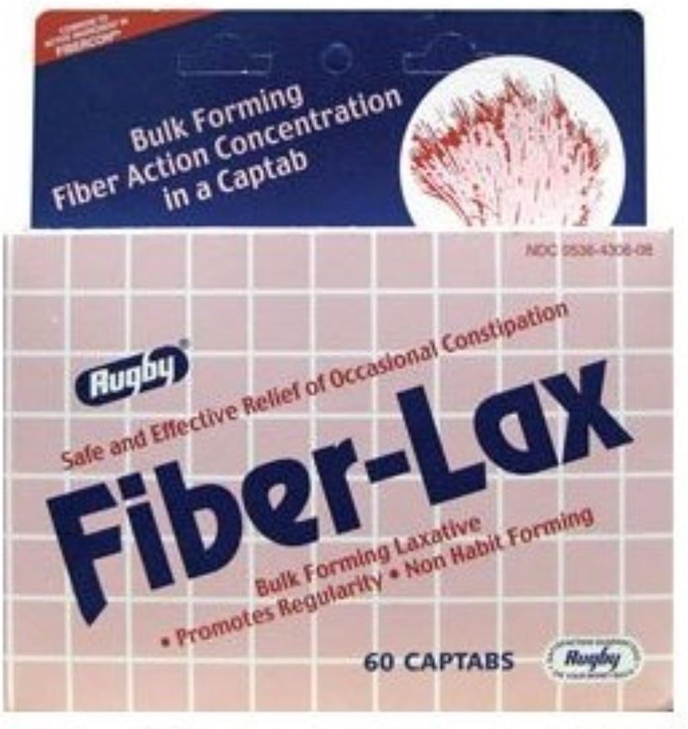 Rugby Fiber- Lax Polycarbo, 500 mg, 60 Cap Tab