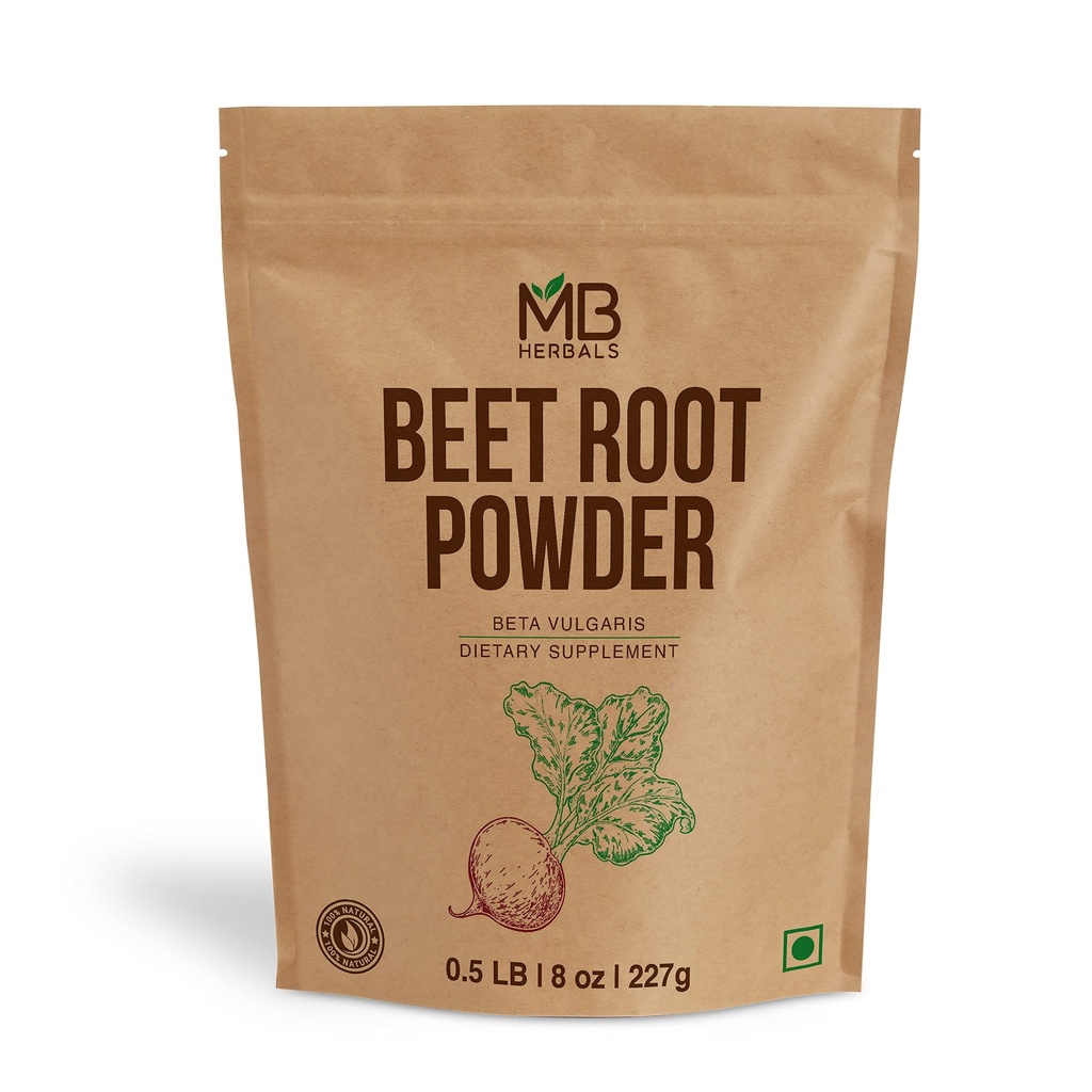 MB Herbals Beetroot Powder 8 oz (1 / 2 lb): 124; Non- GMO, Gluten- Free, Fine Beet Root Powder for Smoothies, Shakes & Baking & Baking 124; Vegan-Friendly