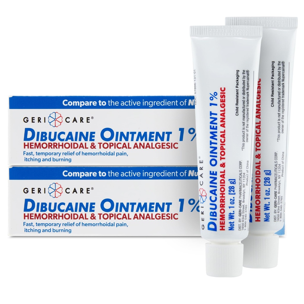 GeriCare Dibucaine Hemorroid Oaster1% Pain- Relief Heemperhoid Cream 124; Hemorroidal & Topical Analgesic 124; Quick Relief from Burning 124; Fast-Acting External Heurmorhoid Treatment 1oz (2 Pack)
