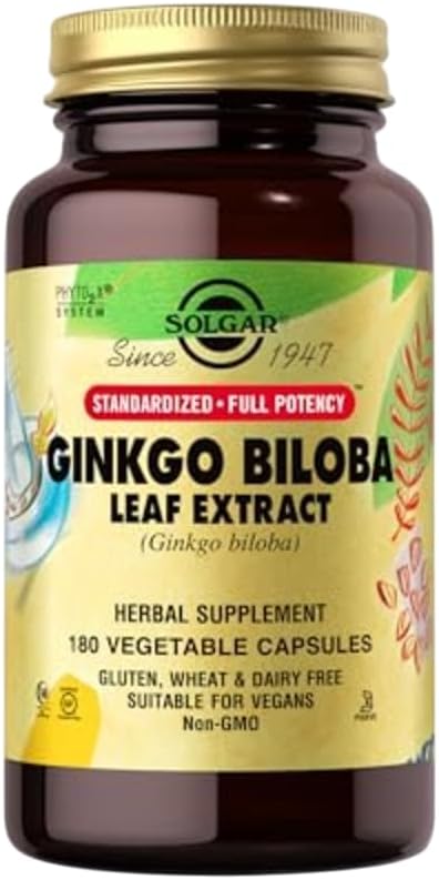 Solgar Ginkgo Biloba Leaf Extract - 180 Vegetable Capsules - Standardisasi Potensi Penuh (SFP) - Non-GMO, Vegan, Gluten Free, Dairy Free, Kosher, Halal - 180 Servings