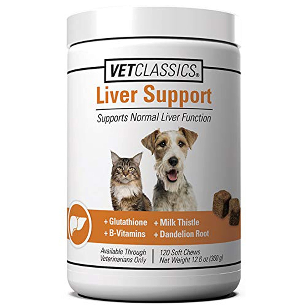 Vet Classics Liver Dukung Pet Health Suplement for Dogs, Cats - Liver Functions - B- Vitamin, Glutathione, Milk Thistle - Soft Tablet, Chews - 120 Soft Chews