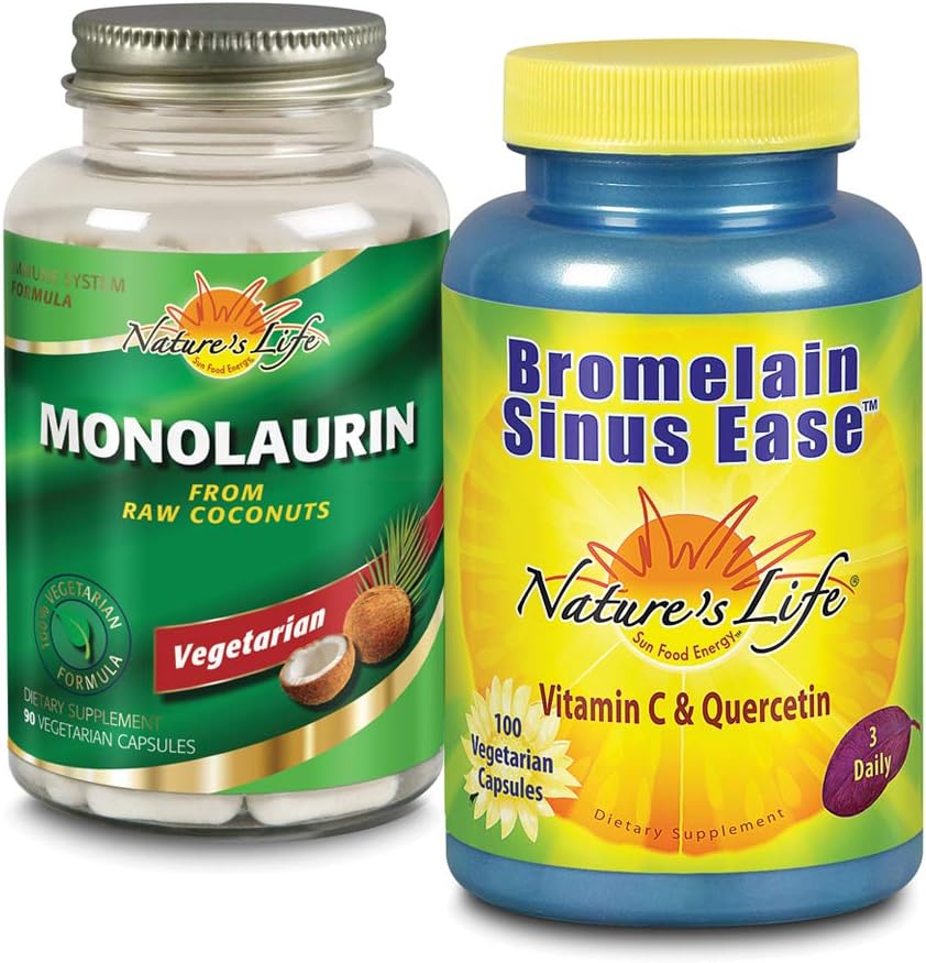 Hidup Alam Monolaurin & Bromelain Sinus Kemudahan Bundle 124; Fungsi Kebal & Repiratory Dukungan 124; 90ct, 100