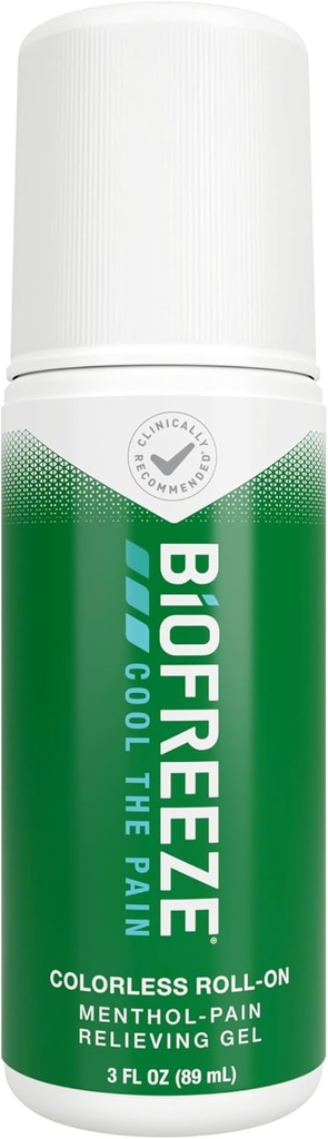 Biofreeze Roll On Pain Relief for Knee, Neck, Hip, Gabungan, Shoulder, & Simple Baliche, Arthitis Pain Reliever, Cooling Sore Muscle Relief, FSA Elighly, Menthol Geel 3 Fl Oz