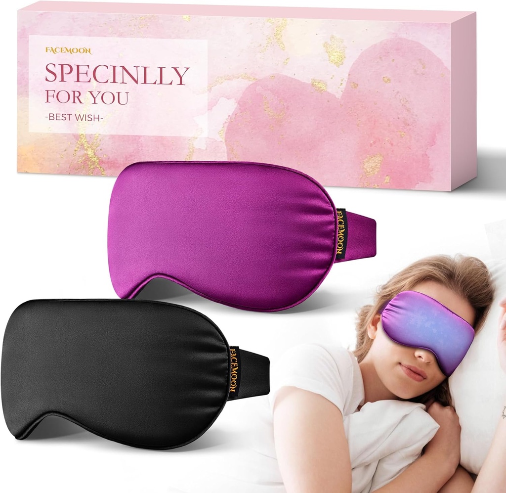 2PCS Cold Eye Mask: Cooling Eye Mask for Puffy Eyes, Headache, Migraines Relief - Cold Compress for Dark Circles, Houring Eyes, After Becsion - Recontinable Gel Ice Pack, Weighted Sleep Mask (Black, Purple)