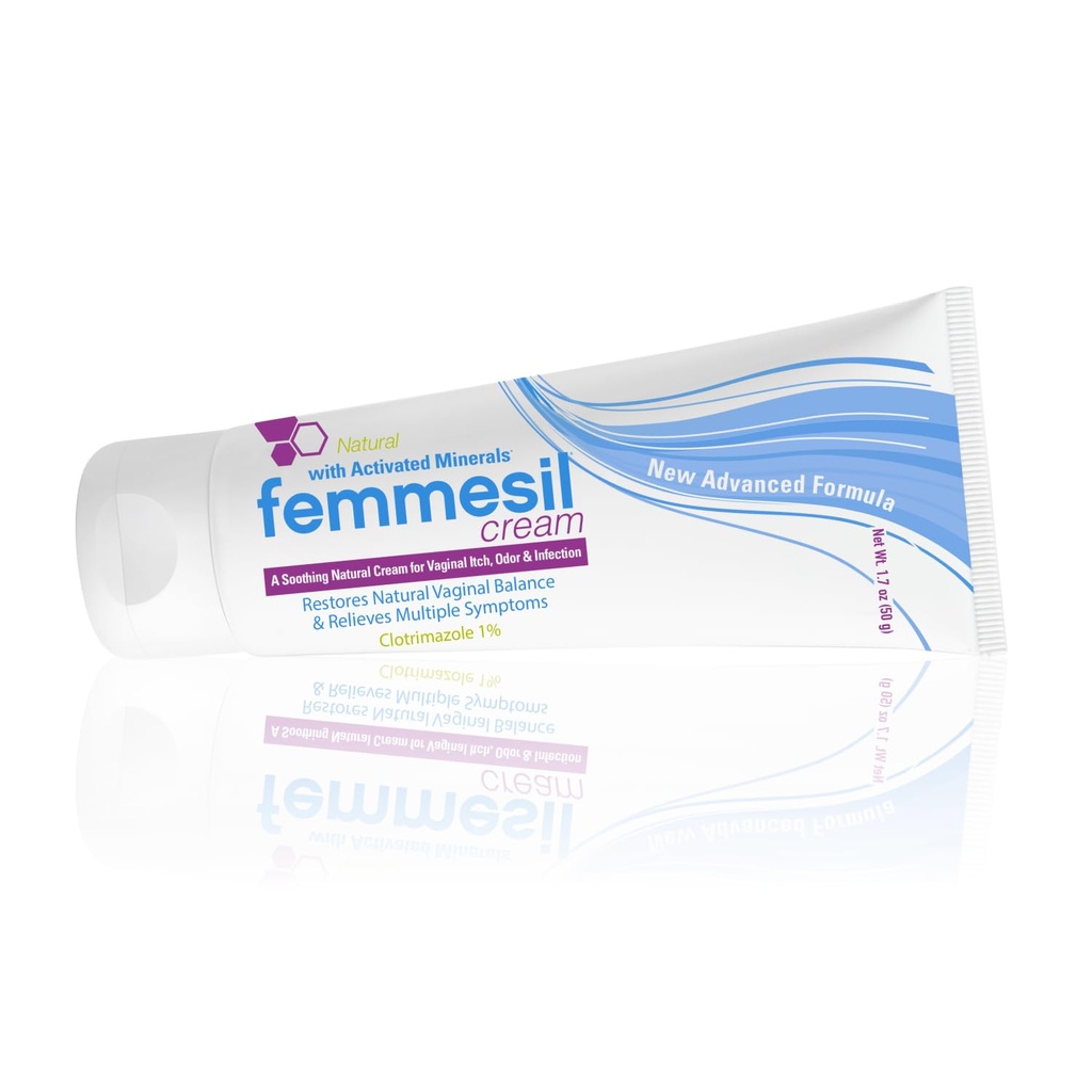 Femesil Yeast Infeksi Treatment for Women, with Clotrimazole, Antifungal Vaginal Cream for Soothing Relief of Vaginal Itch & Irritation, Burning & Discomfort, 1.7oz Tube