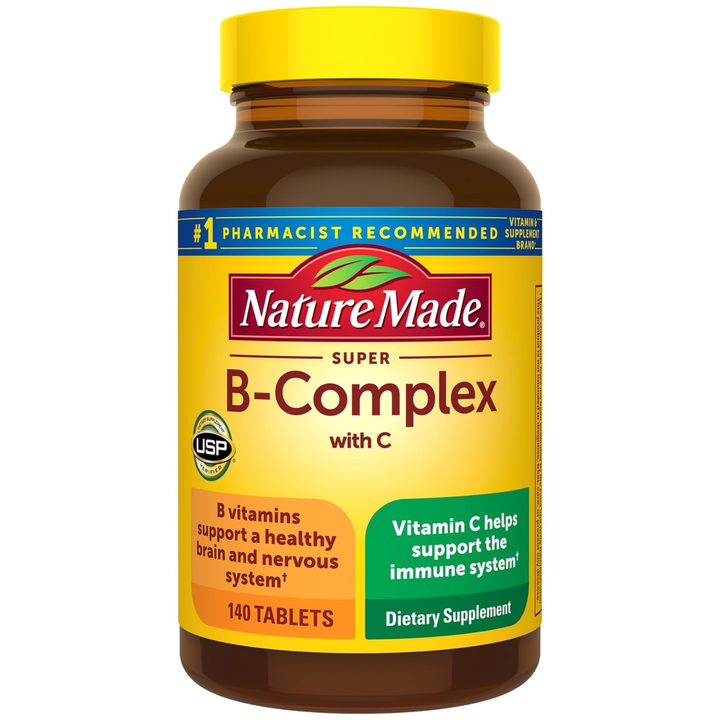 Nature Made Super B Complex with Vitamin C & Folic Acid, B Complex Vitamin for Women and Men, Dietary Supplement for Immune Support, 140 Tablet, 140 Day Supply