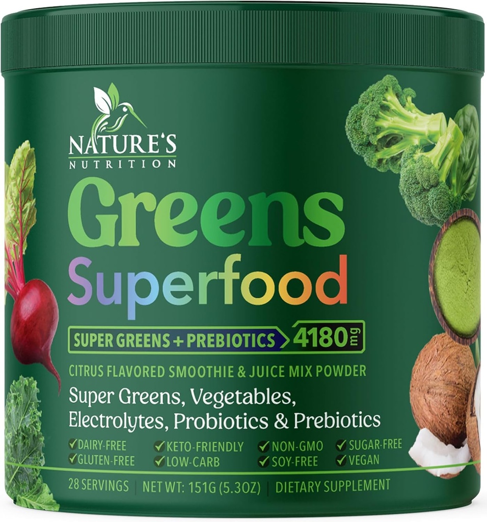 Hijau Superfood Powder - Premium Organic Super Greens Juice Powder - dikemas dengan Progories, Wheat Grass, Enzymes, Spirulina, Chlorella untuk Digevival & Gut Kesehatan, Smoothie Minum Mix - 28 Hamba