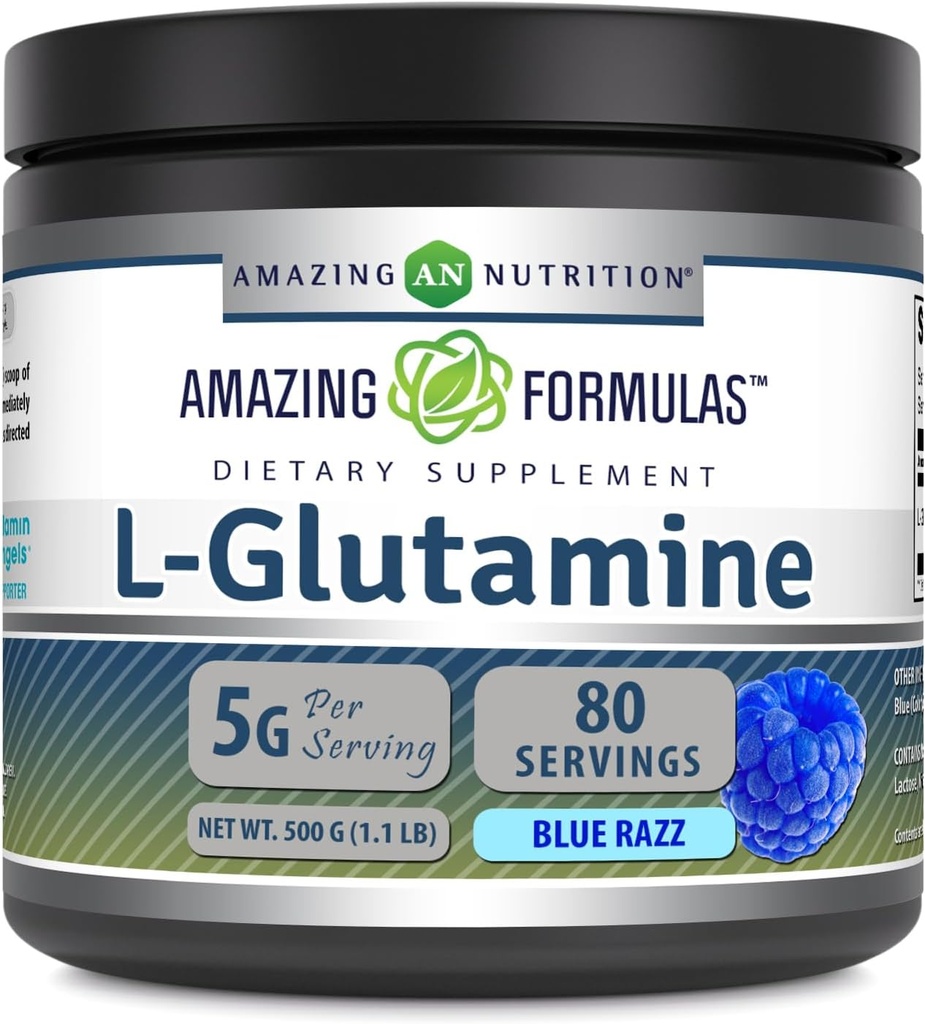 Menakjubkan Formula L- Glutamine Powder 126; Amino Acid Suplement 12.4; Non-GMO 124; Gluten Free Alag4; Dibuat di AS (Blue Raspberry 124; 1.1 Lb)